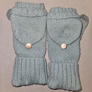 Cozy Knit Convertible Mittens Aqua Light Teal Color